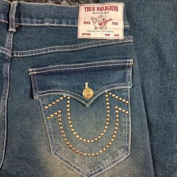 True Religion Geno Slim Jeans Men's Medium Amber Nights Wash Studded Flap 33x32 - Picture 7 of 13